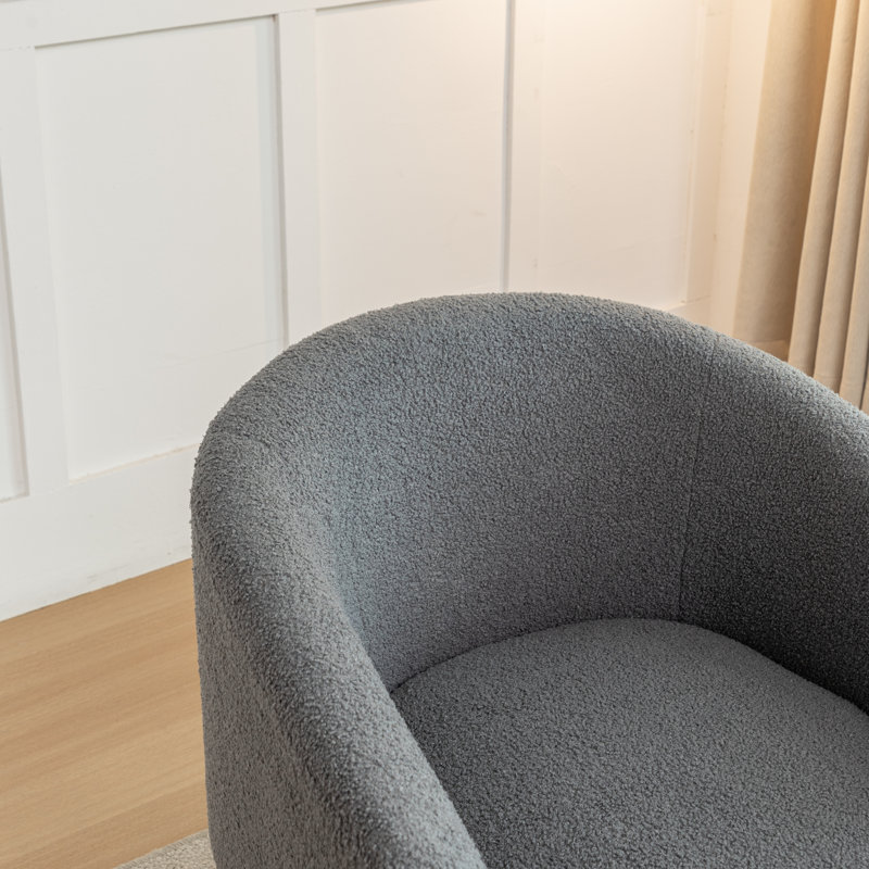 Fauteuil demi-tonneau Jameila, Fausse fourrure grise, 1, Noir