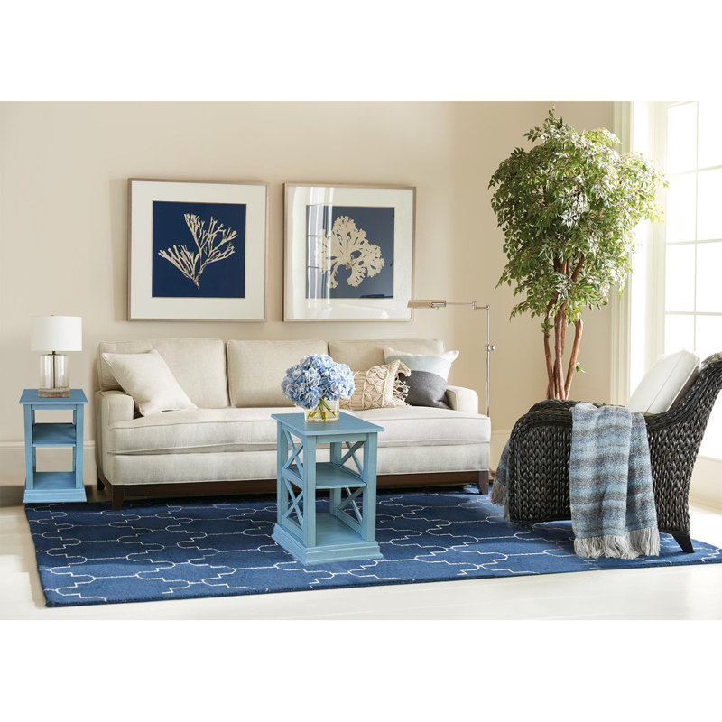 Rossitano Solid Wood End Table, Antique Rubber Ocean Blue