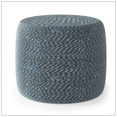 Bayley 20 inch Wide Round Pouf in Aegean Blue and Natural Braided Cotton