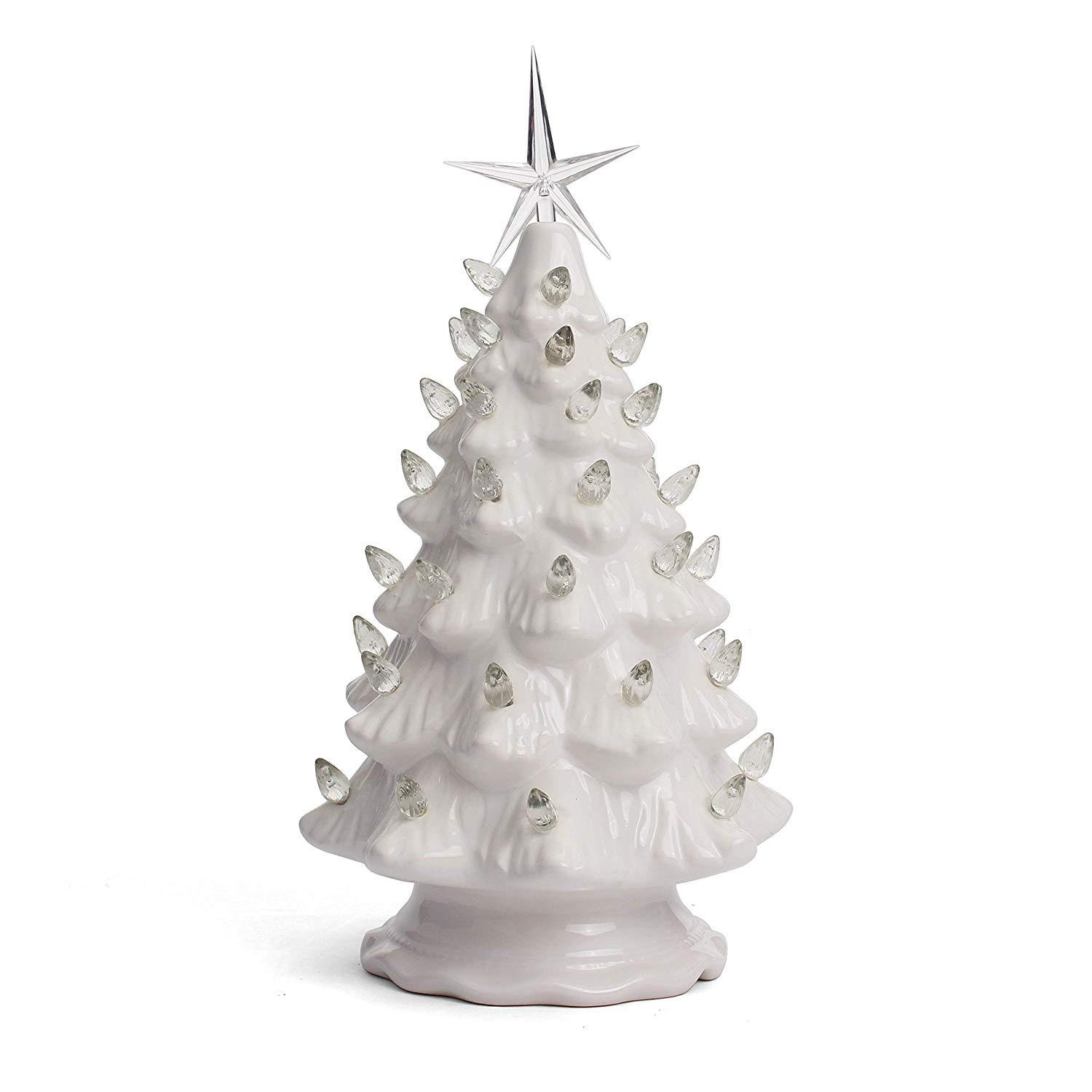 Lighted Ceramic Christmas Tree, White, 11.5" H x 3.5" W x 3.5" D