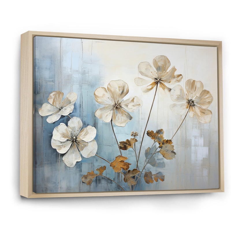 Geraniums bleus dorés III, H 30 po x l 40 po x P 1,5 po, Cadre naturel flottant
