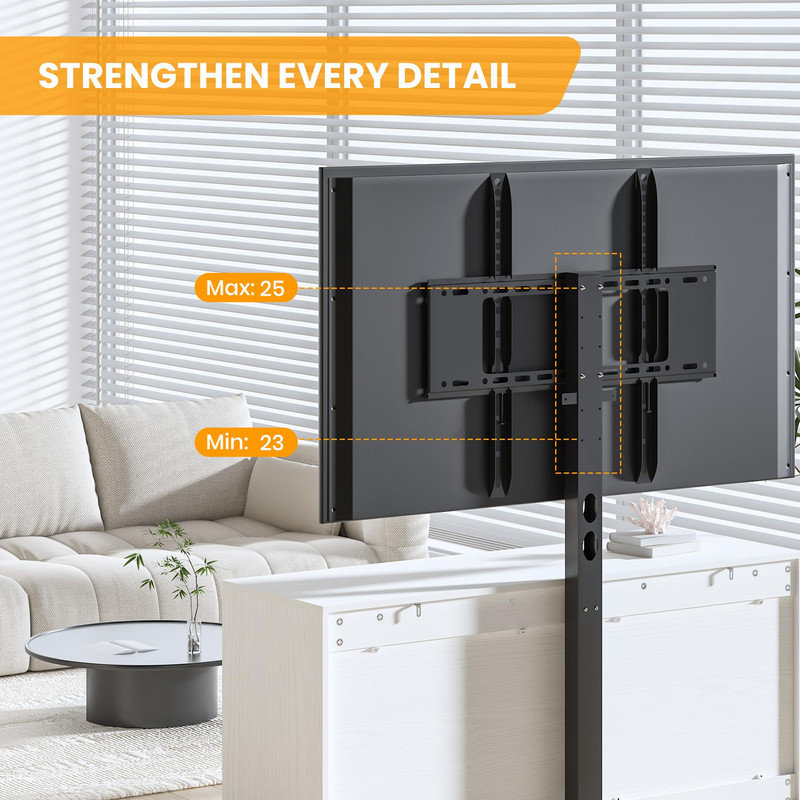 Meuble télé en bois blanc avec support réglable, compatible avec les téléviseurs de 55 à 75 pouces, console de rangement de style champêtre pour salon, chambre et petits espaces.