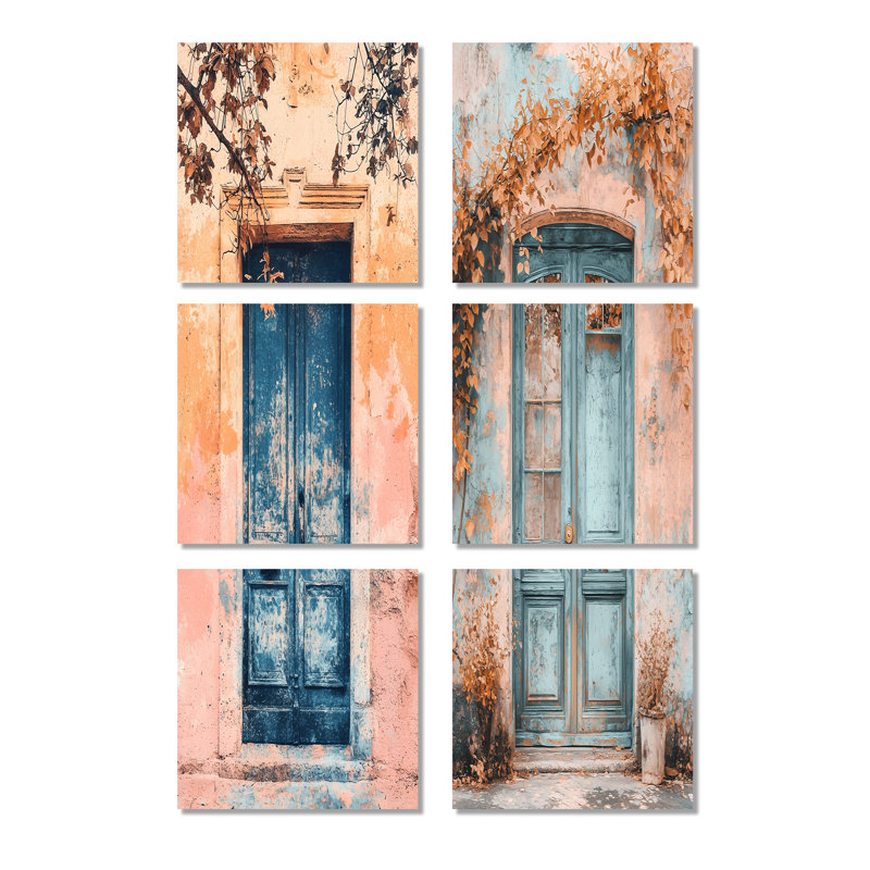 Porte bleue parisienne en pastel rose - ensemble d'art mural Paris de 6, Toile tendue, Ne s’applique pas
