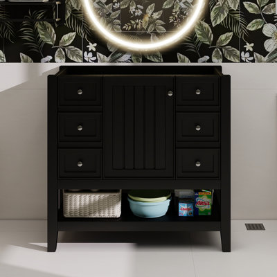 36" Bathroom Vanity Without Sink, Cabinet Base Only, One Cabinet And Three Drawers, Black