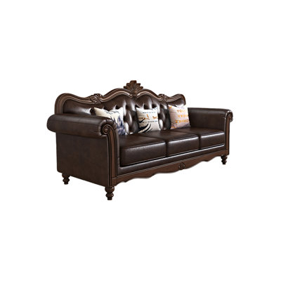 European-style Pastoral Retro Leather Sofa 85.4'' Leather Sofa