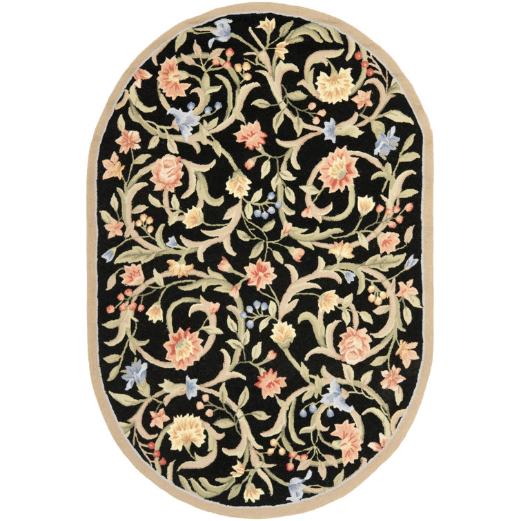 Hollander Floral Handmade Hooked Wool Black/Beige Area Rug
