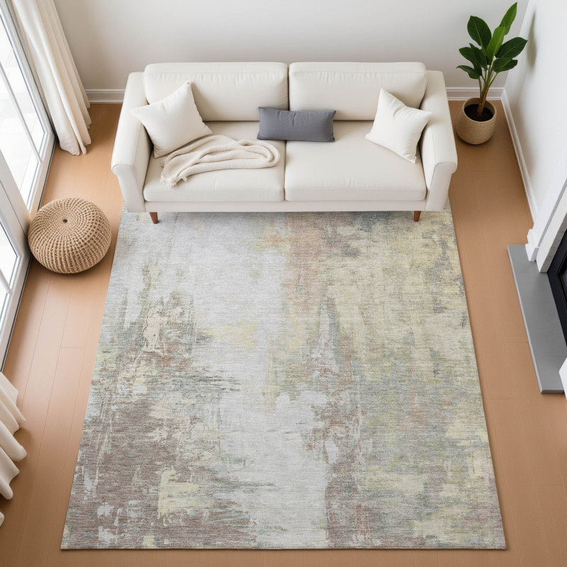 Tapis abstrait lavable à la machine Premium, Rectangulaire 3 pi x 5 pi