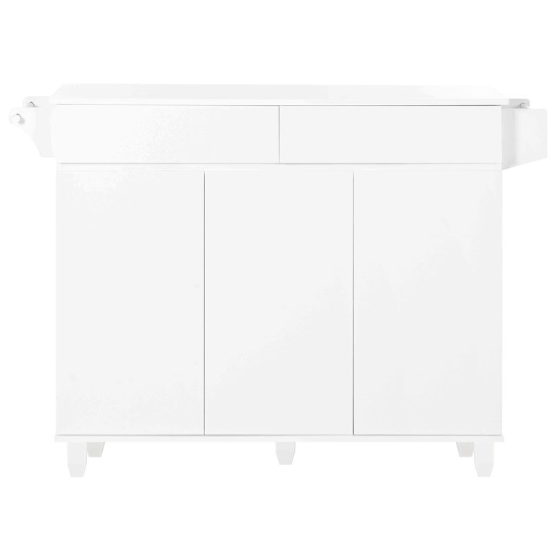 53"W Wood Kitchen Island With Drop Leaf, Drawers And Adjustable Shelves, White