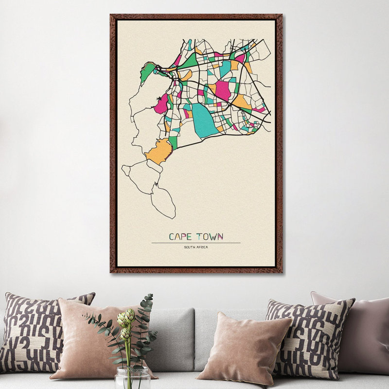 Cape Town, South Africa Map by Ayse Deniz Akerman - Floater Frame Print on Canvas
