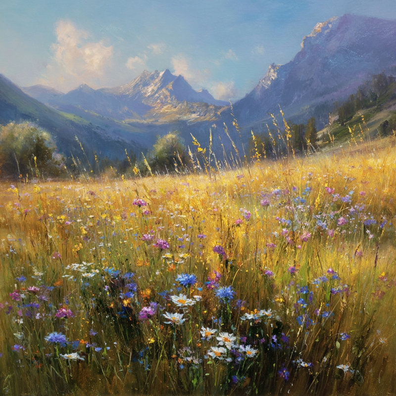 Art mural sur toile Highland Summer Meadow, H 40 po x l 40 po x P 1,5 po