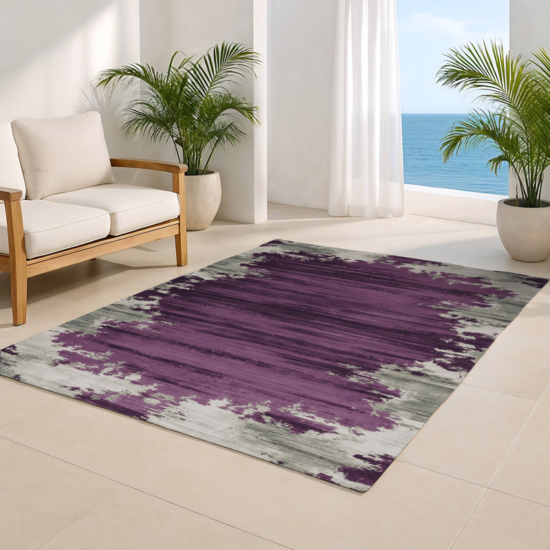 Tapis intérieur et extérieur brun Watercolor, Rectangulaire 8 pi x 10 pi