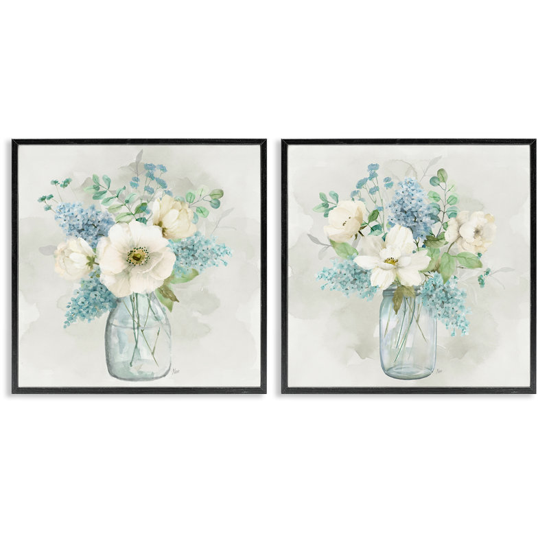 Bouquets de fleurs aux tons, ensemble de 2 giclées encadrées, design par Nan, H 12 po x l 24 po, Giclée encadrée noir minuit