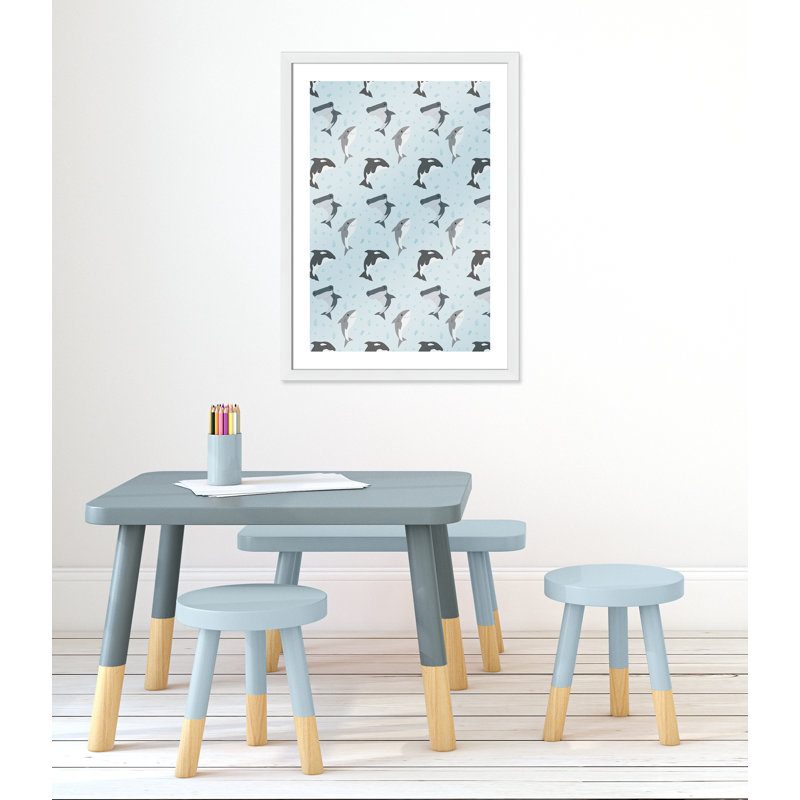 «Happy Fish», impression sur papier, H 24,5 po x l 20,5 po x P 0,6 po, Encadré plat blanc