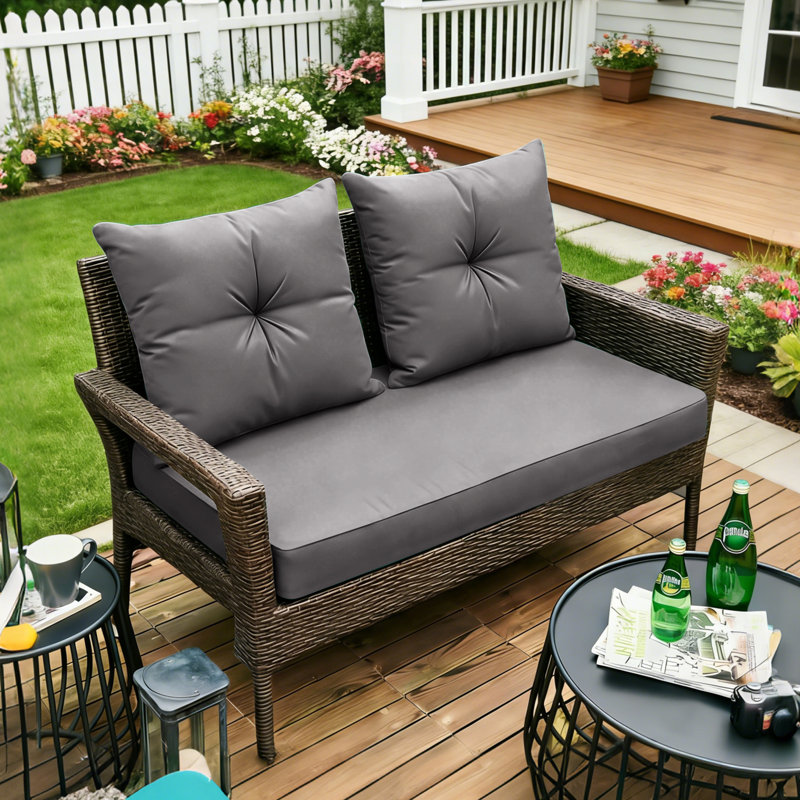 Outdoor Loveseat Deep Seat Cushion Set, 46"X24"X5" High-Density Foam, Solution-Dyed Fabric Water-Repellent UV-Resistant, Zippered Removable Cover For Patio Bench Swing，Grey