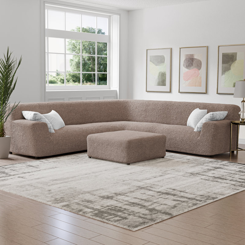 Stretchy Slipcover For Extra Large Corner Sectional Couch Cover - Easy To Clean & Durable - Comfort Collection, Marsala 