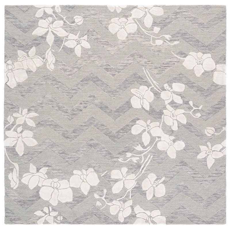 Glamour 609 Hand Tufted 65% Wool; 25% Viscose; 10% Cotton Floral Rug, Square 6'