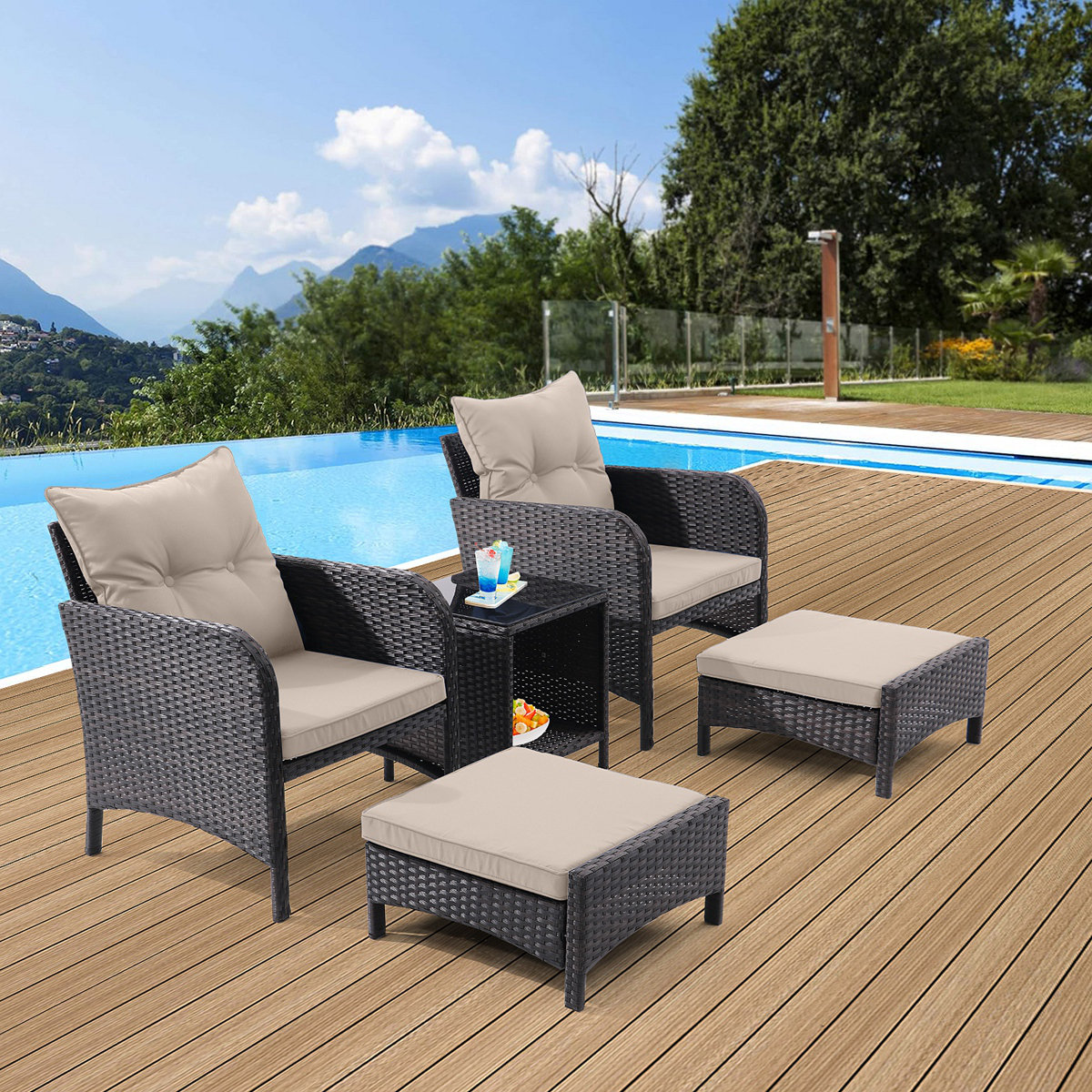 Dakota Fields 5 Piece Outdoor Patio Furniture Set PE Rattan