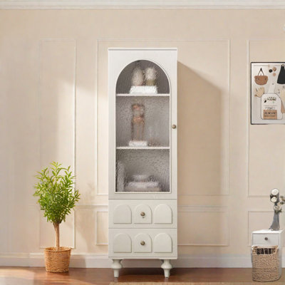 Tall Storage Display Cabinet With Tempered Glass Door, Two Drawers And An Adjustable Shelf by Charlton Home