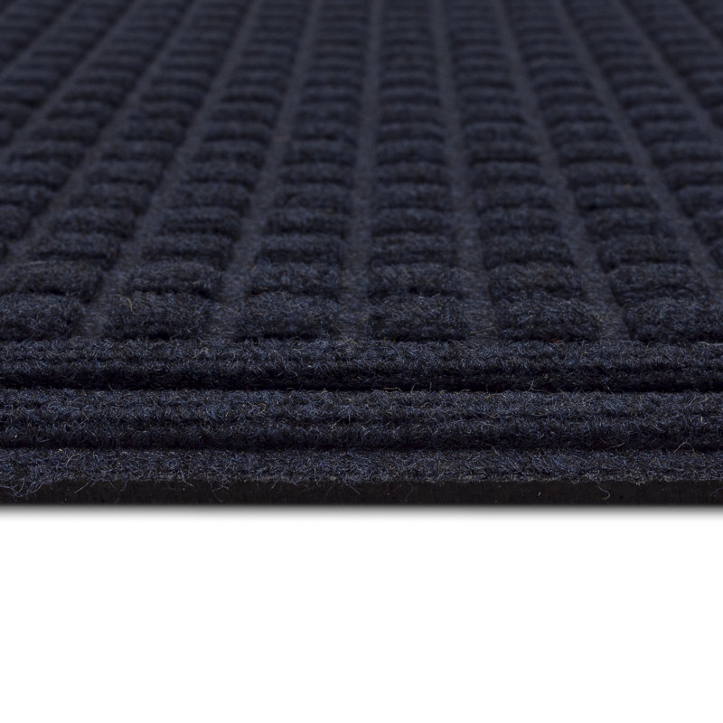 Caire Grid Impressions Recycled Rubber All Weather Outdoor Door Mat, 3' X 4', Blue