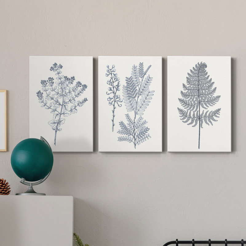 " Indigo Botany Study VI " 3 - Pieces, 8" H x 12" W x 1" D