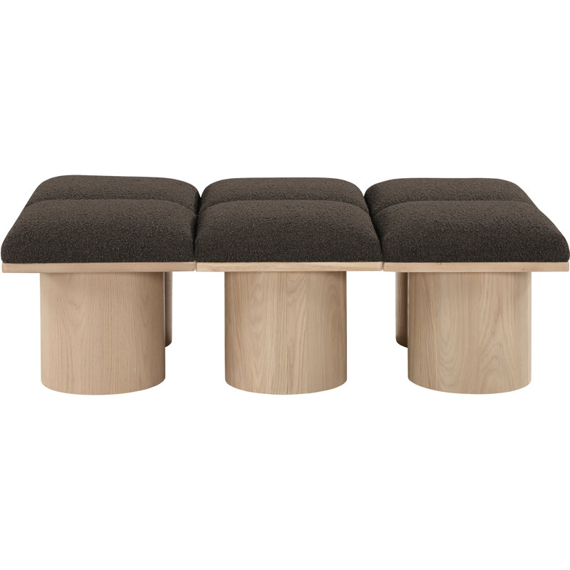 Banc rembourré Horatia, H 17,5 po x l 54 po x P 31 po, Naturel, Tissu brun bouclé