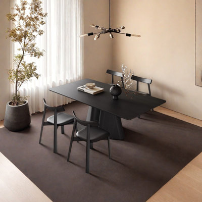 Multilayer solid board black dining table set