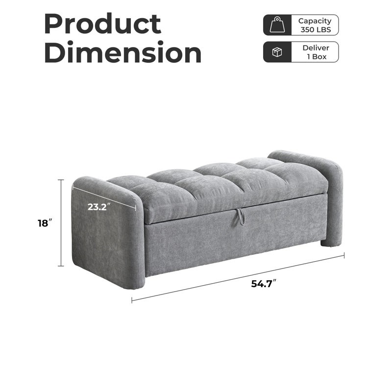 Modern-style Oversized Storage Bench, Light Gray Chenille