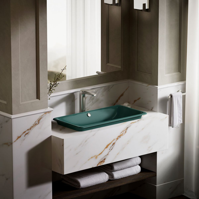 Iron Plains 30 In. Rectangular Drop-In / Undermount / Vessel Bathroom Sink, Teal