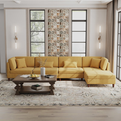 Michelyn 120.5"W 5 - Piece Corduroy Modular Sectional Sofa with Ottoman