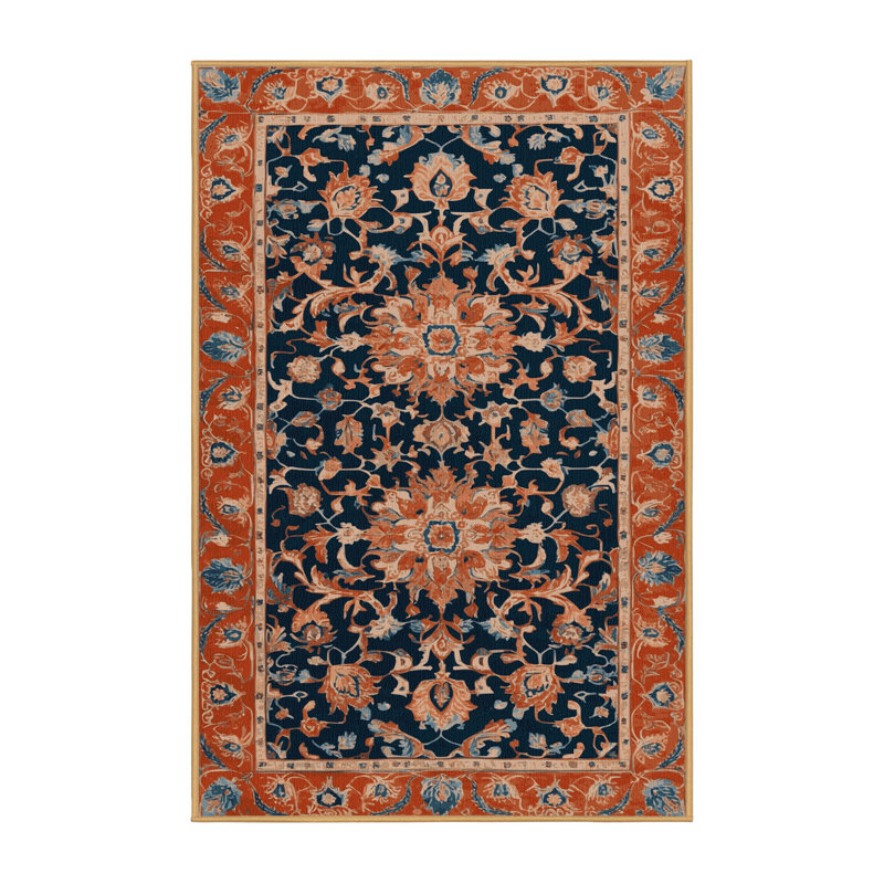 Tapis brun Tabriz lavable à la machine, Rectangle 5 pi x 7 pi