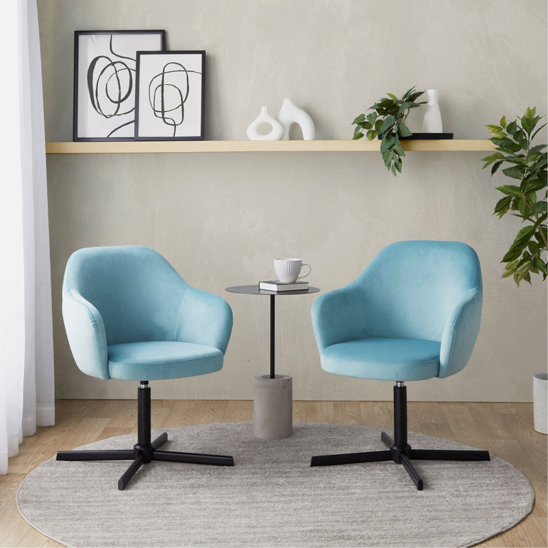 Chaise d'appoint pivotante en métal et velours, Bleu clair