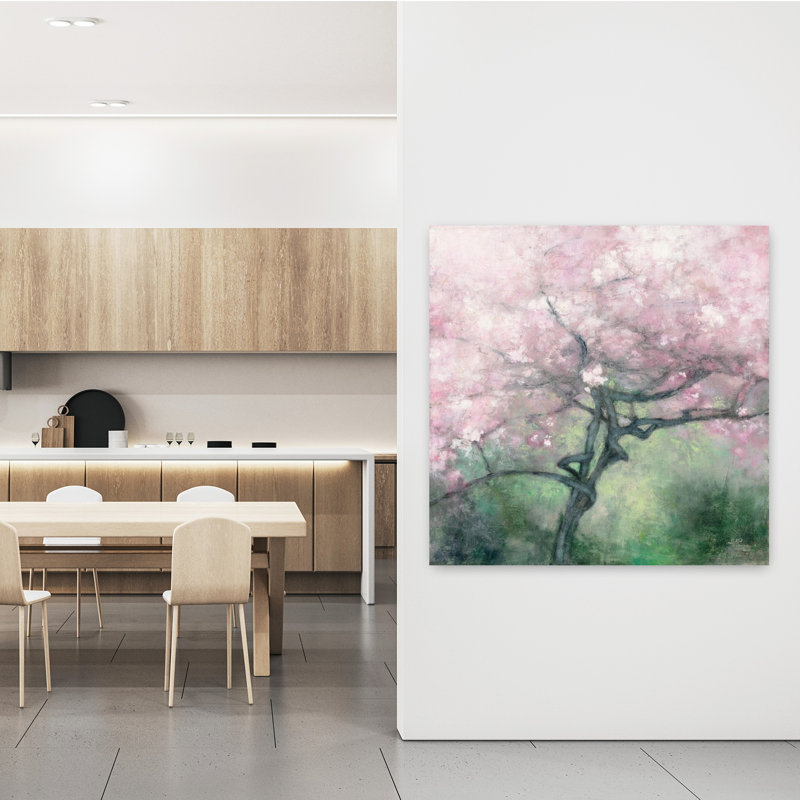 Art abstrait contemporain avec pommier en fleurs, H 48 po x l 48 po