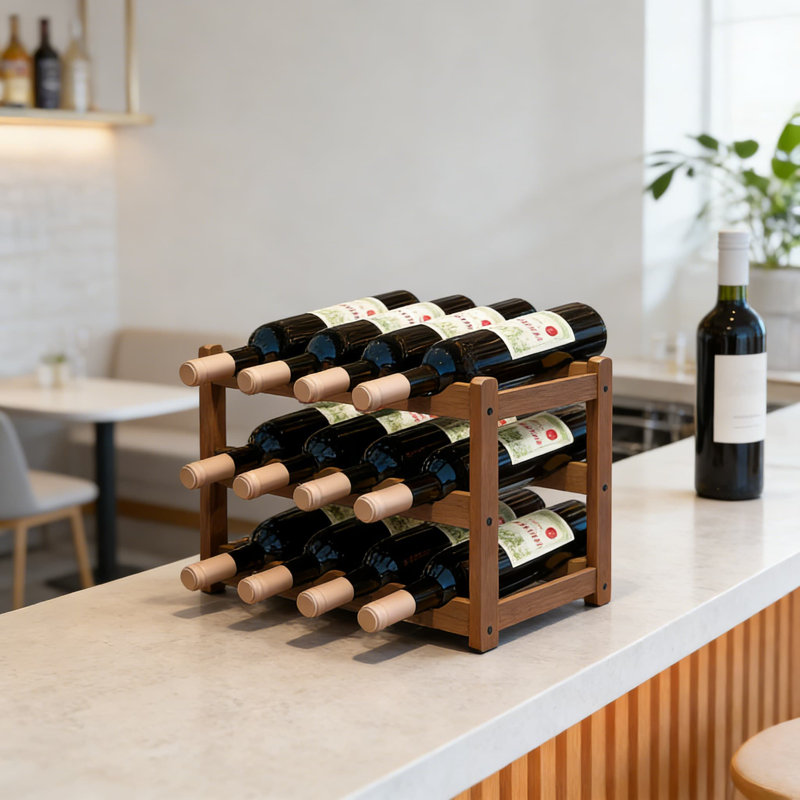 Support à vin en bambou pour comptoir de cuisine ou salle à manger, armoire de rangement robuste à 3 niveaux pouvant contenir 12 bouteilles, tablette peu encombrante pour garde-manger ou bar