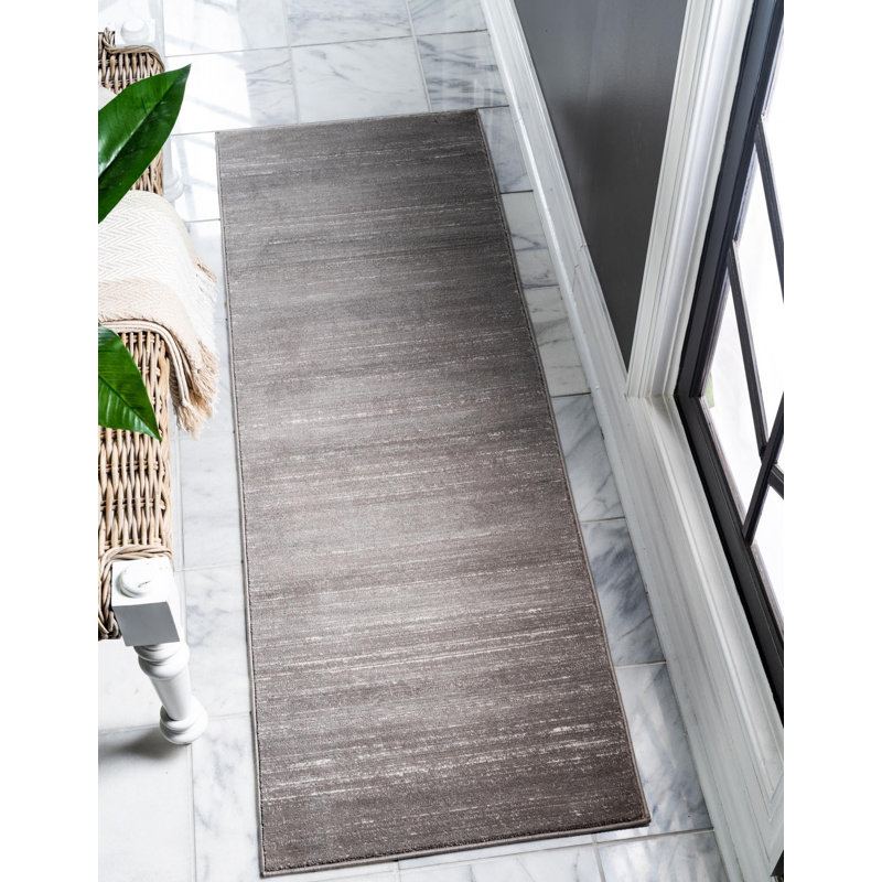 Tapis uni / rayé gris-ivoire Aimeeleigh, Tapis de couloir 2 pi 7 po x 13 pi 11 po