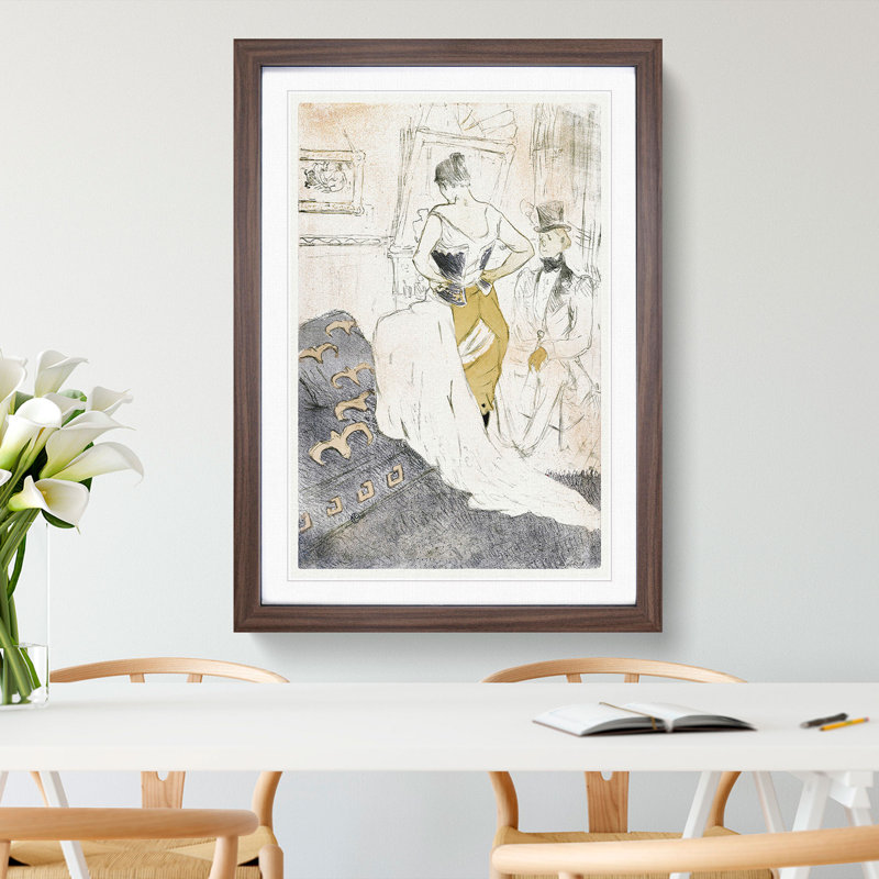 Fastening a Corset by Henri de Toulouse-Lautrec - Framed Print, 65cm H x 48cm W x 2cm D, Walnut Framed
