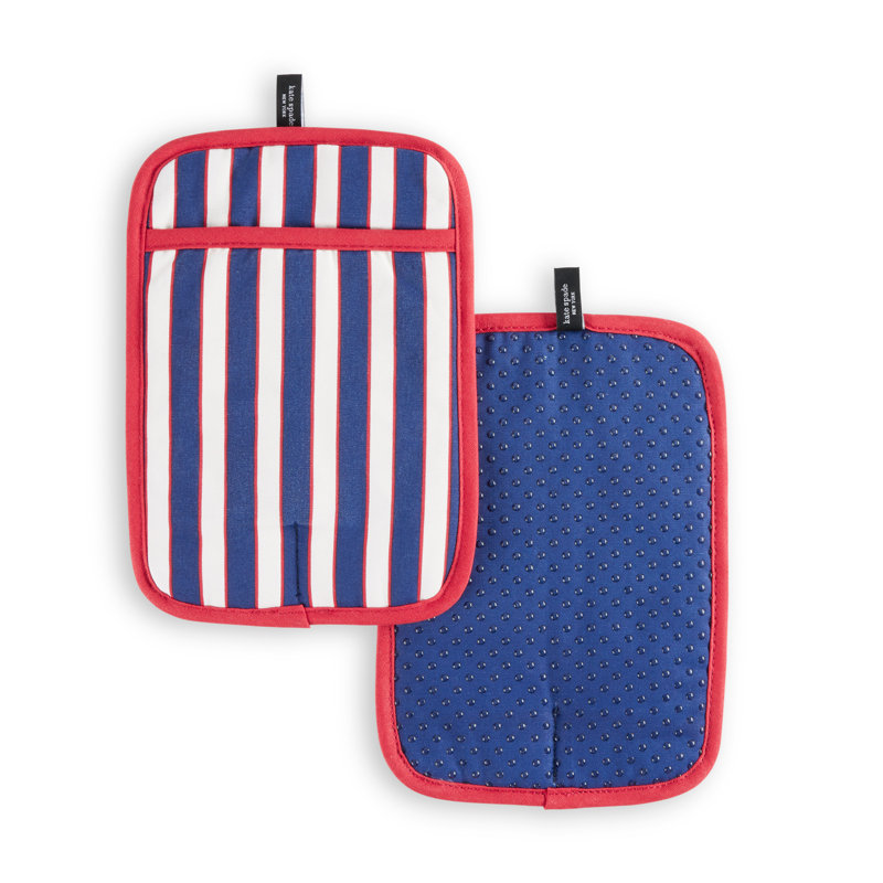 Botanical Stripe Potholder Set, Blue