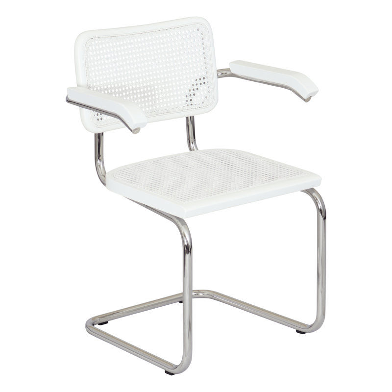 Marcel Breuer Cesca Cane Cantilever Dining Armchair Arm Chair, White/Chrome