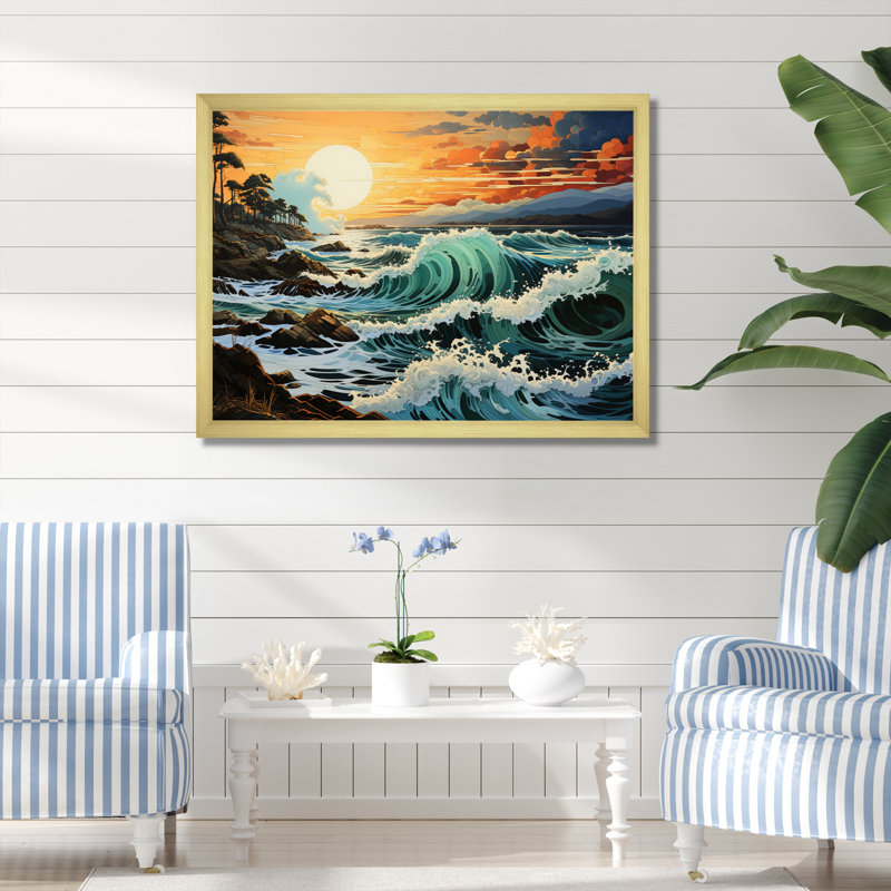 " Coastalwaves Waves Of Wonder II ", Gold Single Picture Framed, 12" H x 20" W x 1" D