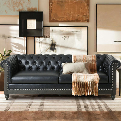 Daeshun 78" Mid-Century Comfy Faux Leather Sofa,Oversized 3-Seater Couch with Comfy Cushions and Wood Legs
