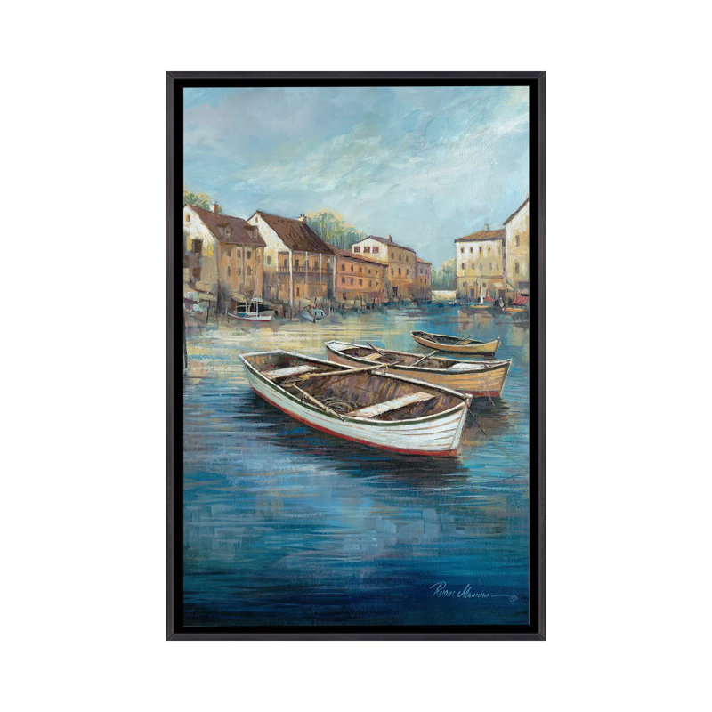 «Tranquil Harbour I» par Ruane Manning - reproduction d'art, H 40 po x l 26 po x P 1,5 po, Toile avec cadre noir patiné