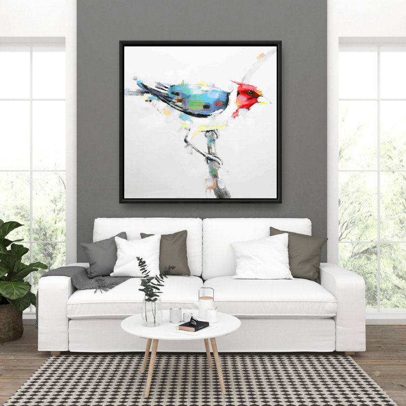 Colorful Woodpecker - Office Blue Framed Canvas Art Decor