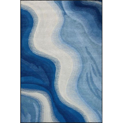 Washable Sea Patterned Wavy Woven Area Rug