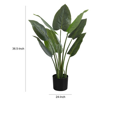 37 Inch Aureum Artificial Plant, 9 Adjustable Silk Green Leaves W Black Pot