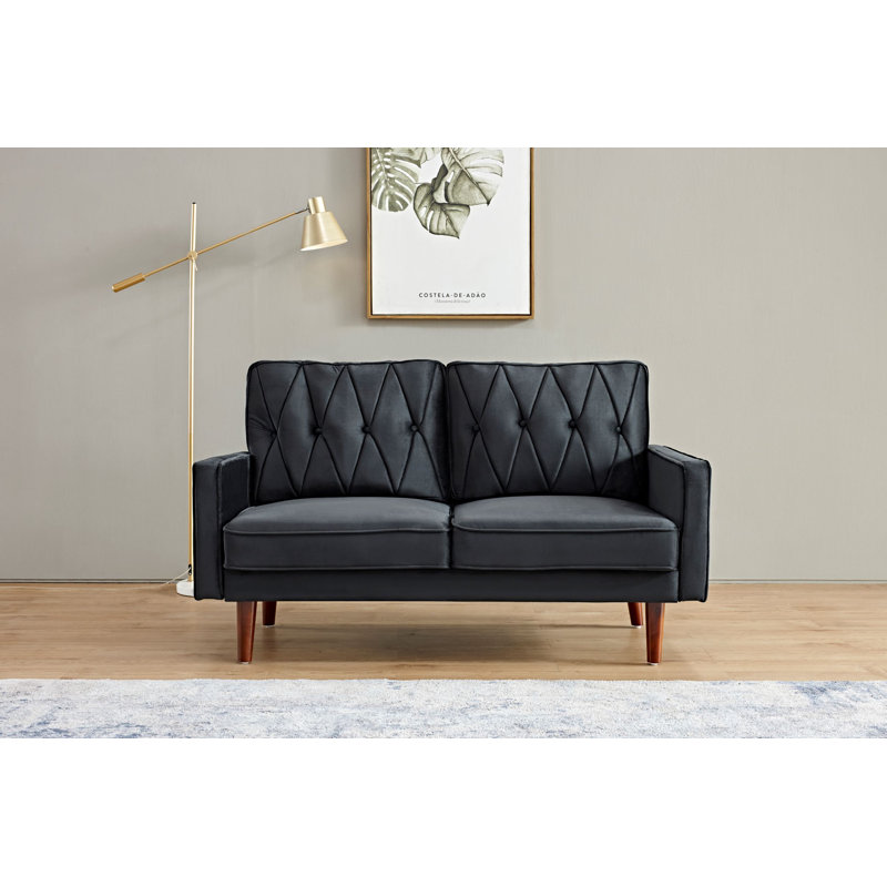 Deedra 57.5'' Velvet Loveseat, 31.5'' H X 57.5'' W X 33.5'' D, Black Velvet