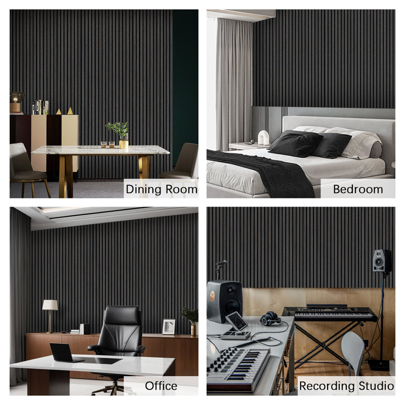 94.5" x 12.6" Wood Slat Acoustic Panels Decorative 3D Sound Absorbing Wall Paneling (Set of 2), Black Oak