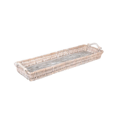 Handwoven 38" Extra-Long Willow Centerpiece Tray with Wood Base