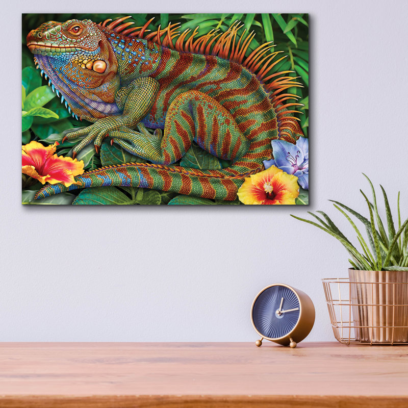 «Iguana» par Tim Jeffs, art mural acrylique, 16 po x 12 po