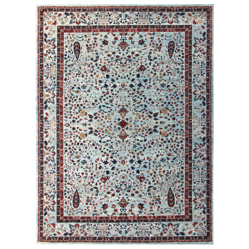 Tapis unique nouvel âge 10 pi x 13 pi 10 po Farahan Sarouk en bleu / bleu ciel / rouge