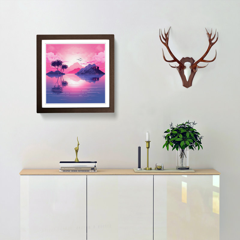 Sunrise Vaporwave - Single Picture Frame Print on Wood, Walnut