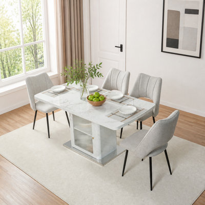 Table de salle à manger extensible moderne avec plateau en marbre et pieds d'armoire de rangement Modern